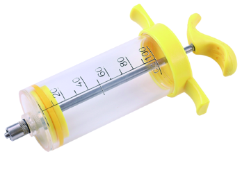 100 ml Offset-Type Veterinary Syringe with a transparent barrel