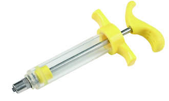C-Type Plastic Veterinary Syringe with a transparent barrel
