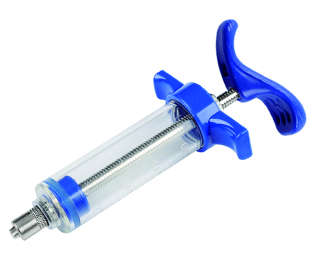 D-Type Plastic Veterinary Syringe with a transparent barrel