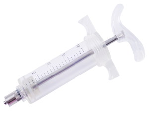 L-Type TPX Veterinary Syringe with a transparent barrel