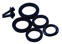 Black rubber rings and small replacement parts for continuous syringes