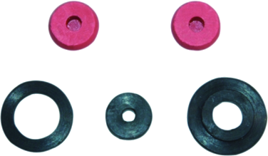 Red and black rubber replacement pieces for veterinary syringes