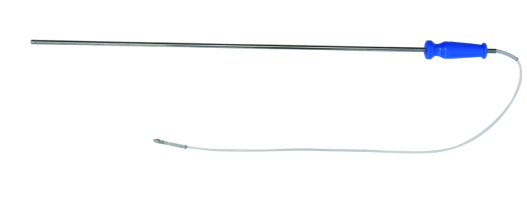 Veterinary injection extension bar with a blue handle and connecting tube