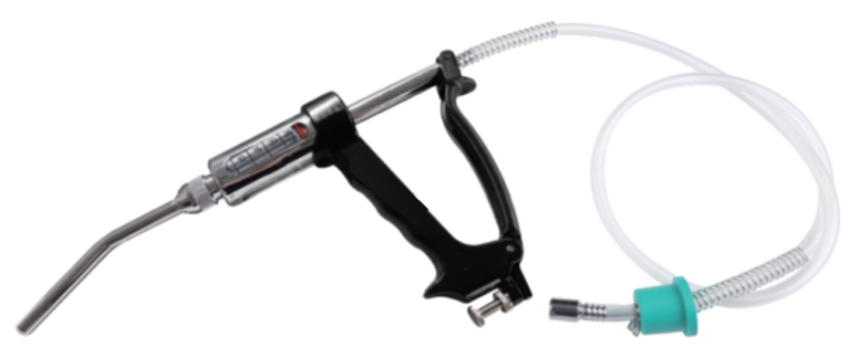 Y-type self-filling veterinary drencher with feed tube and curved nozzle - ERV-VI-DRN-00001