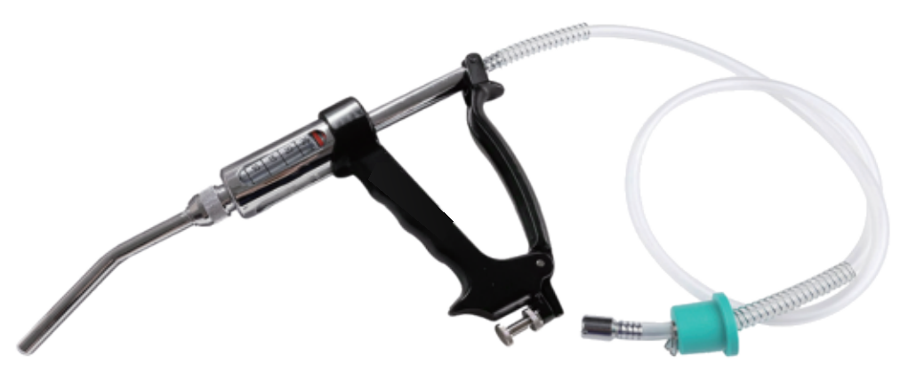 Y-type self-filling veterinary drencher with feed tube and curved nozzle - ERV-VI-DRN-00001