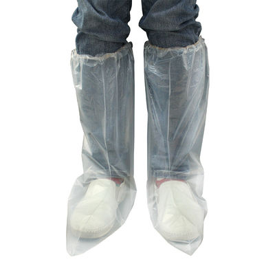 Tall PE boot covers worn over footwear